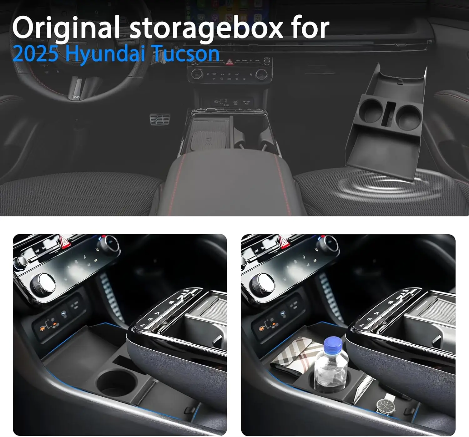 Kptidy Lower Organizer For 2025 Hyundai Tucson Accessories Under Console Organizer Tray Secondary Storage Box Tray Cup Holder