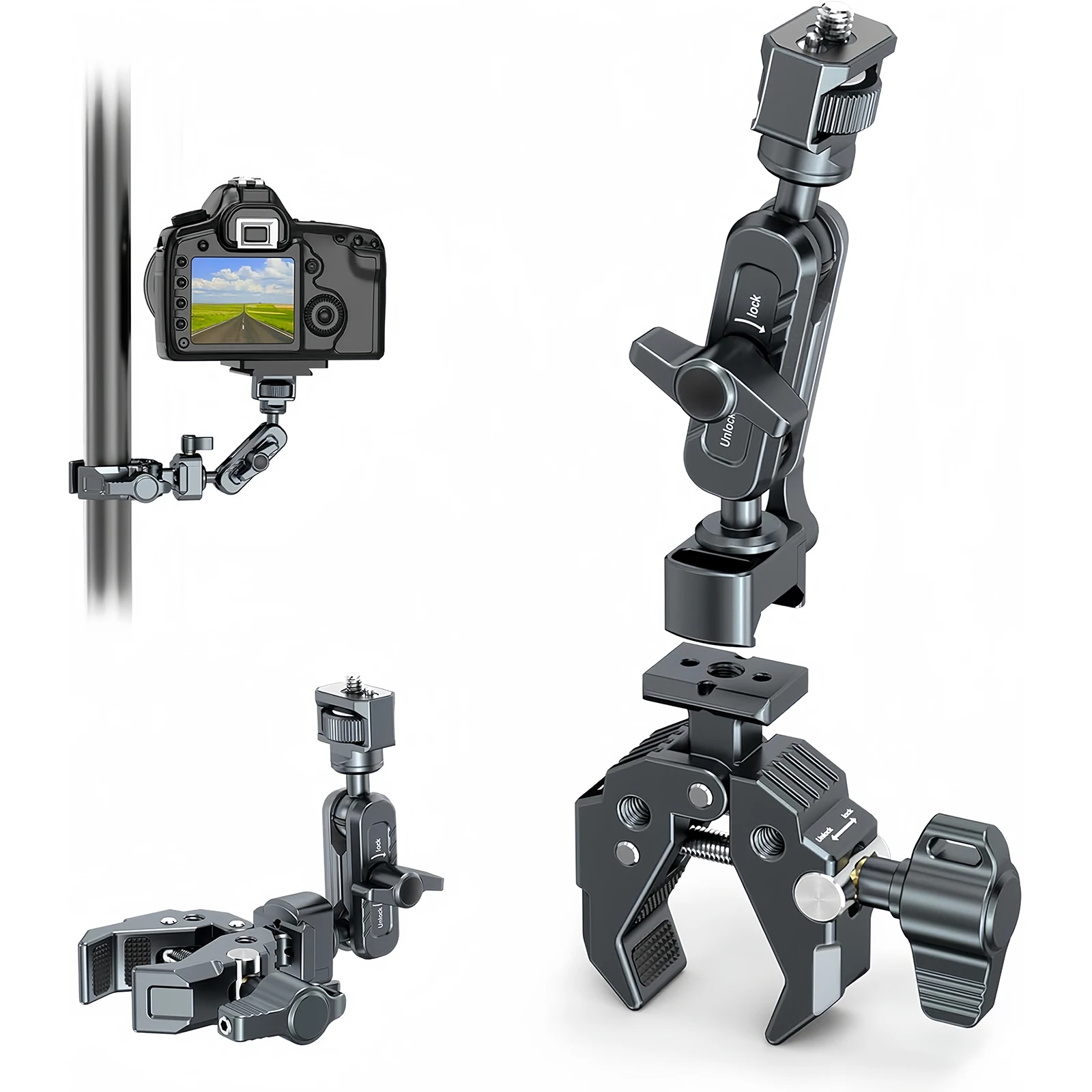 

Camera Monitor Clamp Mount with NATO Clamp, 360° Ballhead Magic Arm with NATO Clamp, 1/4” Thread for Camera/Phone Mount