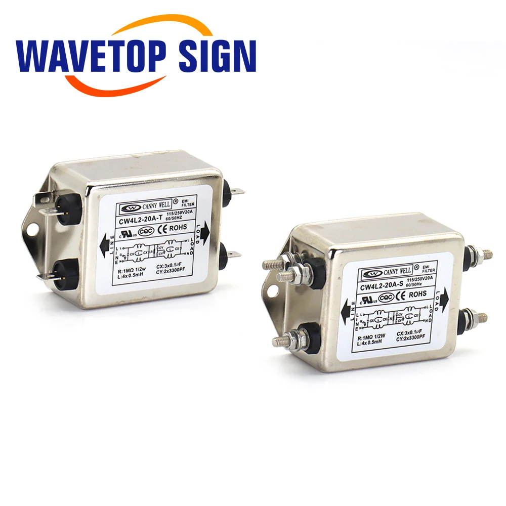 WaveTopSign CANNY WELL CW4L2-20A-S EMI Filter daya CW4L2-6A-S CW4L2-10A-S fase tunggal AC 115V / 250V 20A 50/60Hz