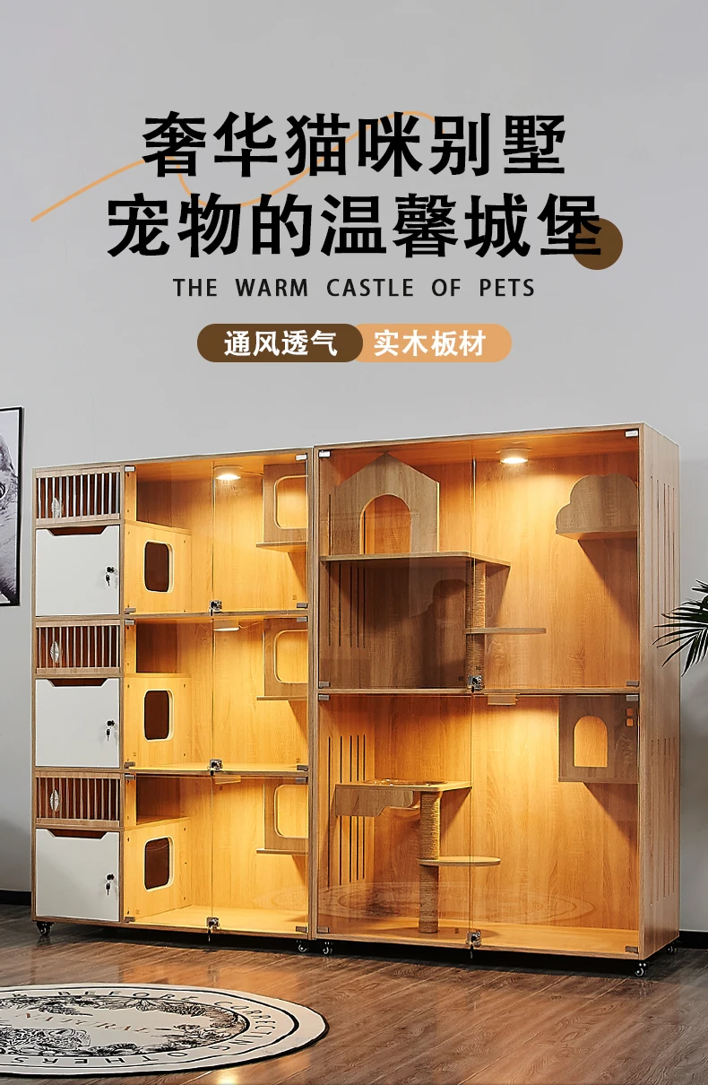Cat villa solid wood cat cage pet store glass breeding cabinet display cabinet foster care cabinet house custom