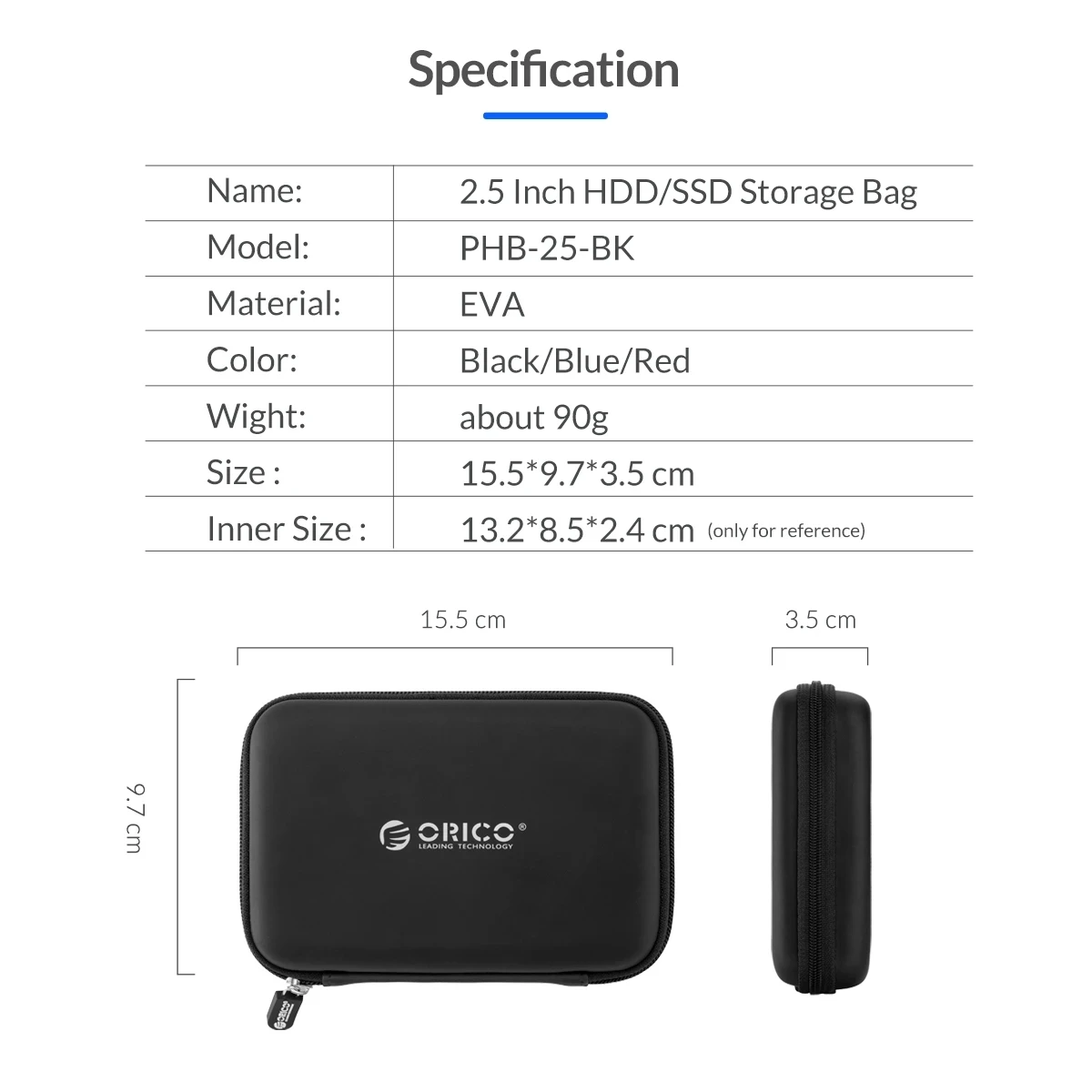 ORICO PHB 2.5 inch Portable Hard Drive Carrying Case HDD Storage Bag for HDD SSD USB Cable Card Reader