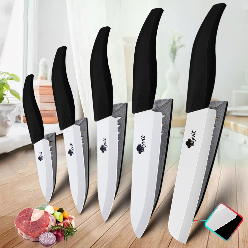 Ceramic Knife 3 4 5 inch + 6 inch Kitchen Knives Serrated Bread White Blade Fruit Chef Knife Vege Cook Tool