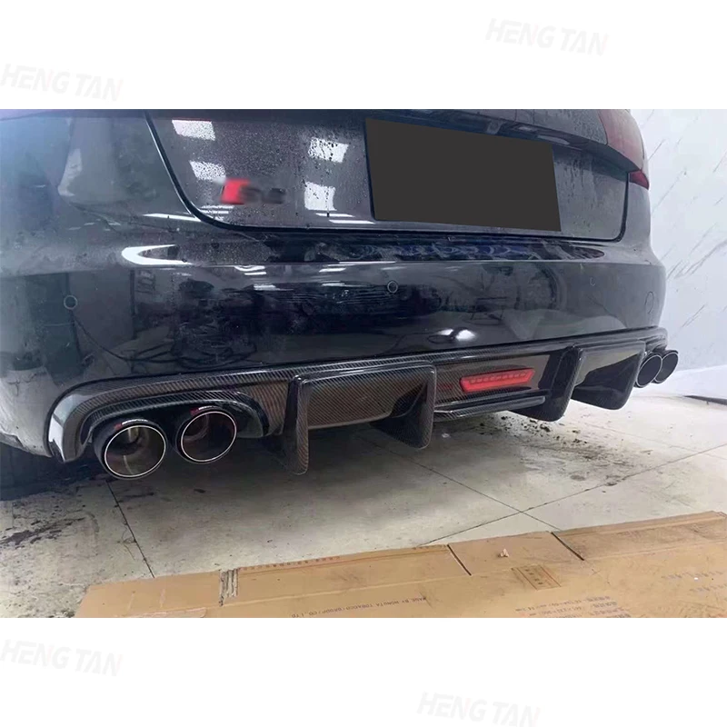 Carbon Fiber For Audi A6 C7 2012-2015 With lights Car Rear Bumper Lip Diffuser Spoiler Parts KB Style Body kit