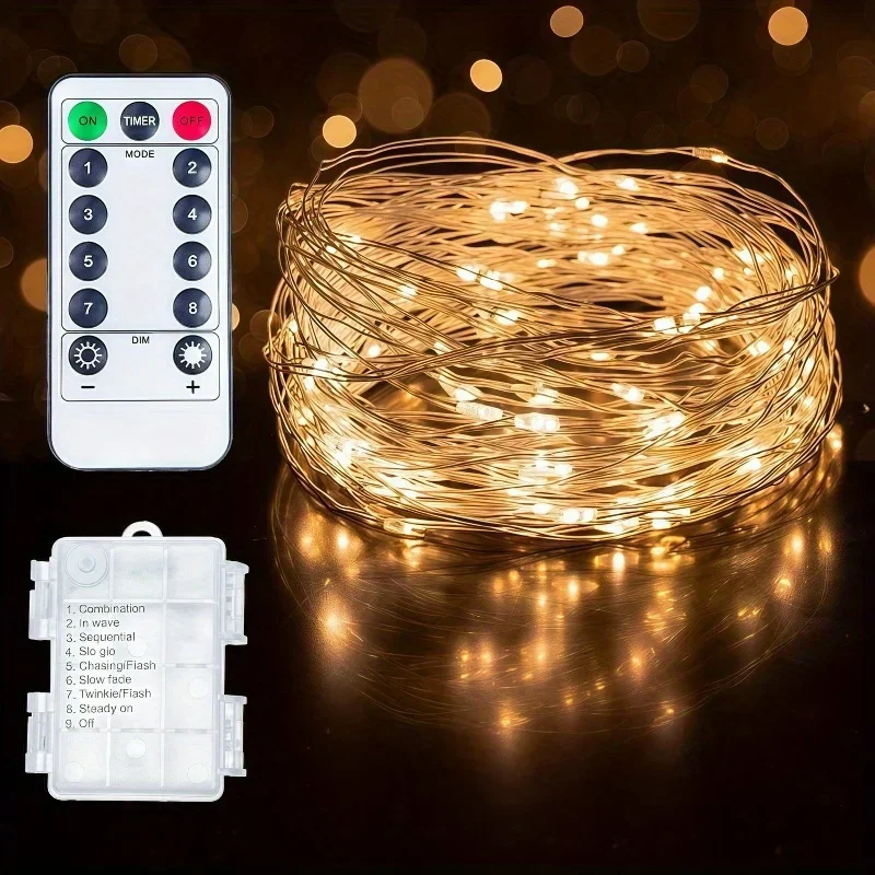 LED Fairy Lights Battery Operated Twinkle String Lights, Copper Wire Dimmable Firefly Lights with Remote Control Timer 8 Modes