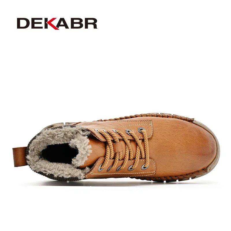 DEKABR Men Boots Autumn Winter Handmade Quality Leather Fashion Shoes Men Lace Up Anti-Skid Casual Plush Ankle Boots Size 38-46