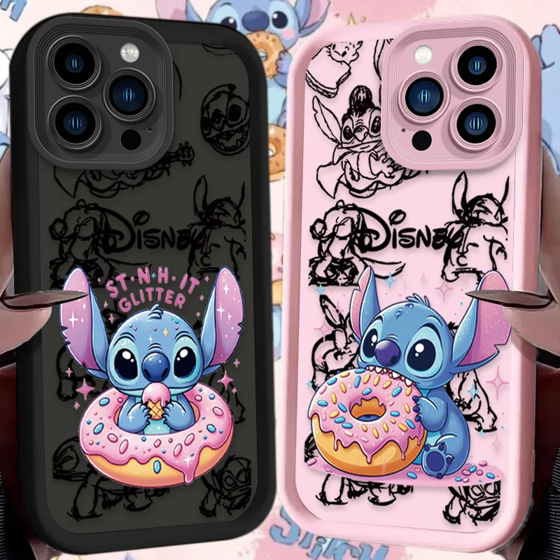 Funda de TPU Mate con Diseño de Donut de Stitch de Disney para iPhone 17 Air 16 16E 15 14 13 12 11 Pro Max X XS X S Max XR SE 2020 SE4 7 8 de Silicona