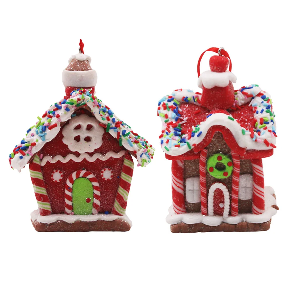 

2Pcs Christmas Hanging Pendant Resin House Ornaments Xmas Tree Decorations Holiday Indoor Party Decor Xmas Decorations