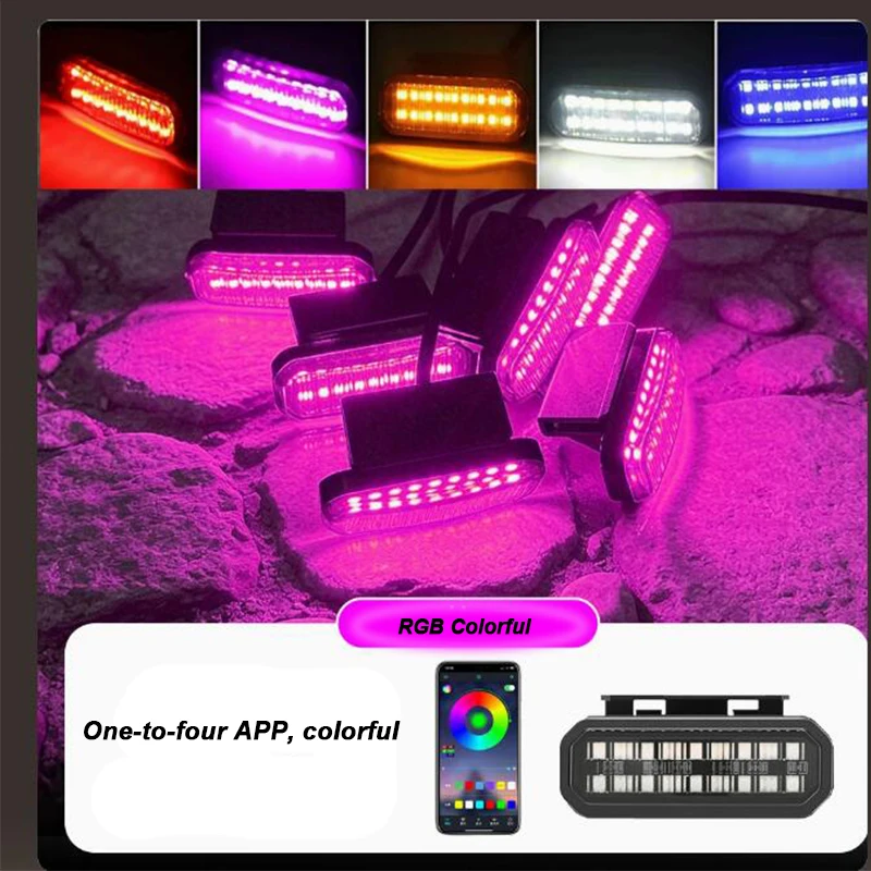 4PCS Amber RGB LED Grill Lights for Trucks, Universal Clip-On Truck Grill Lights with Wiring Harness for GMC Sierra Yukon