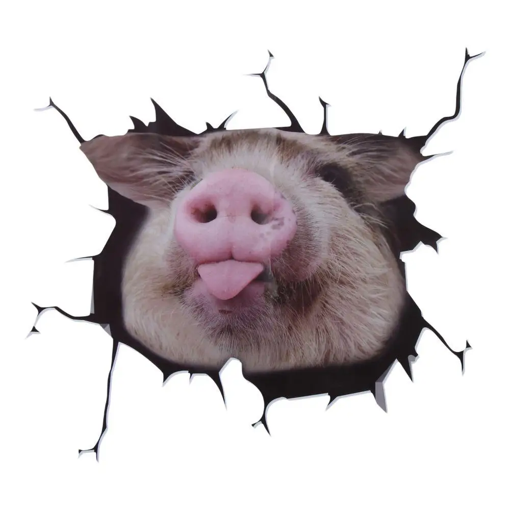 3pcs 3Style 3D Pet Pig Sticker Pig Shape 11.8inch Funny Animal Style Car Sticker PVC Piggy Cracking Rear Window Sticker