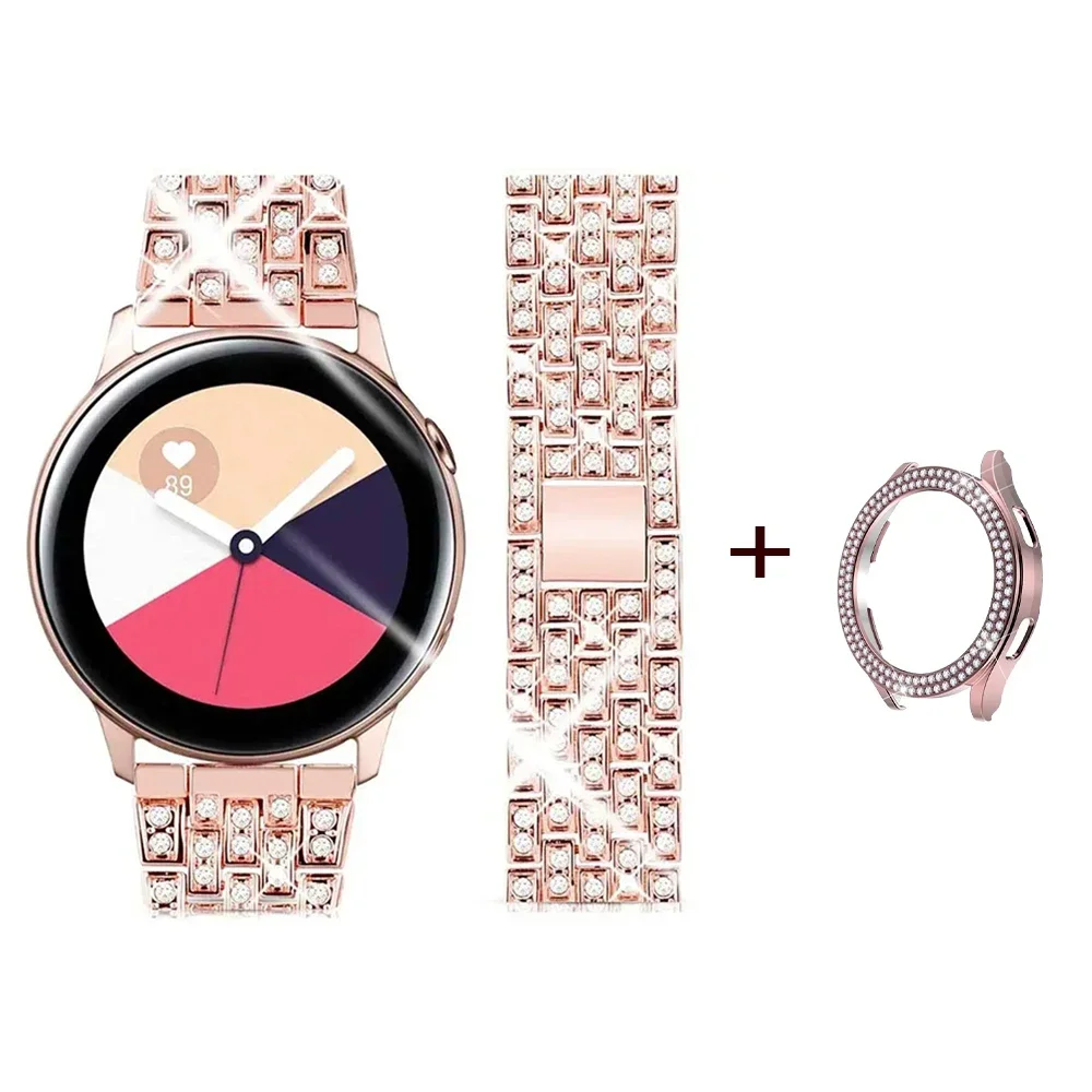 Ремешок с бриллиантами 20 мм и защитный чехол для Samsung Galaxy Watch 6/5 40 мм 44 мм Металлический браслет для часов 4 44 мм 40 мм Корпус ремешка на запястье