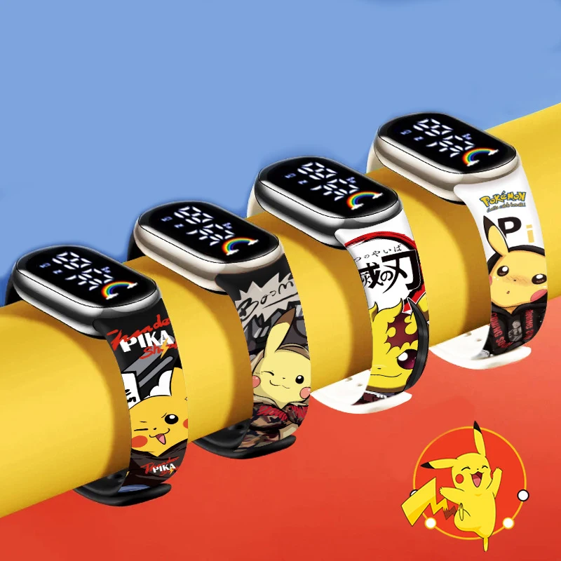 Pokemon Strap LED Electronic Watch Fashion Colorful Bracelet Touch Waterproof Anime Character Pikachu Children\'s Birthday Watchs