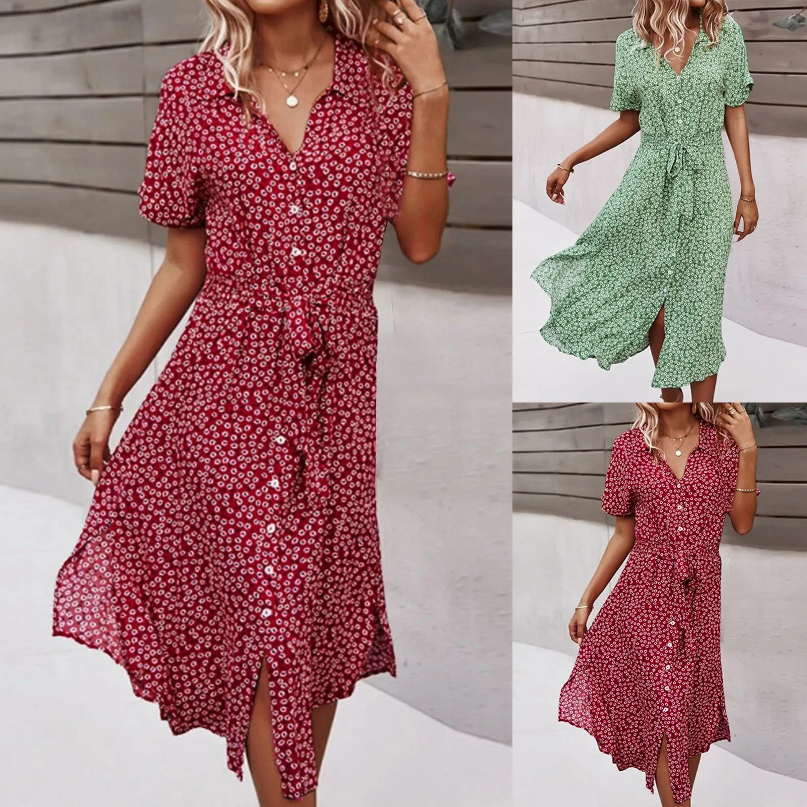 

2024 Dresses For Women Casual Short Sleeve Beach Dresses Women's Summer Holiday Sundress Floral Long Dress Tunics Robe Femmle