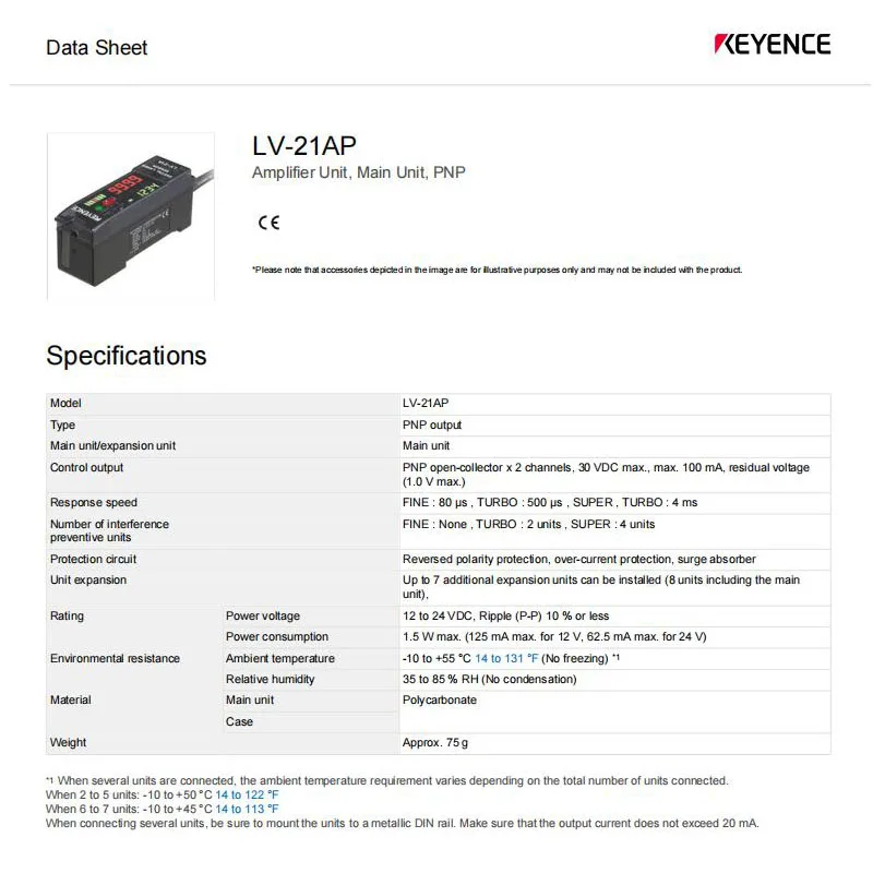 Tout nouveau capteur d'amplificateur de fibre KEYENCE LV-21AP authentique