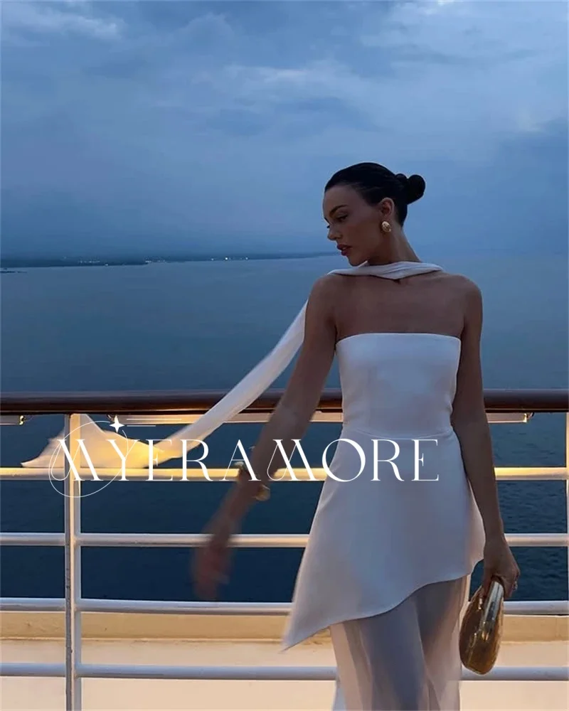 

Элегантные шифоновые вечерние платья без бретелек А-силуэта с открытой спиной и высоким разрезом для выпускного вечера с шарфом по индивидуальному заказу فساتين سهرة