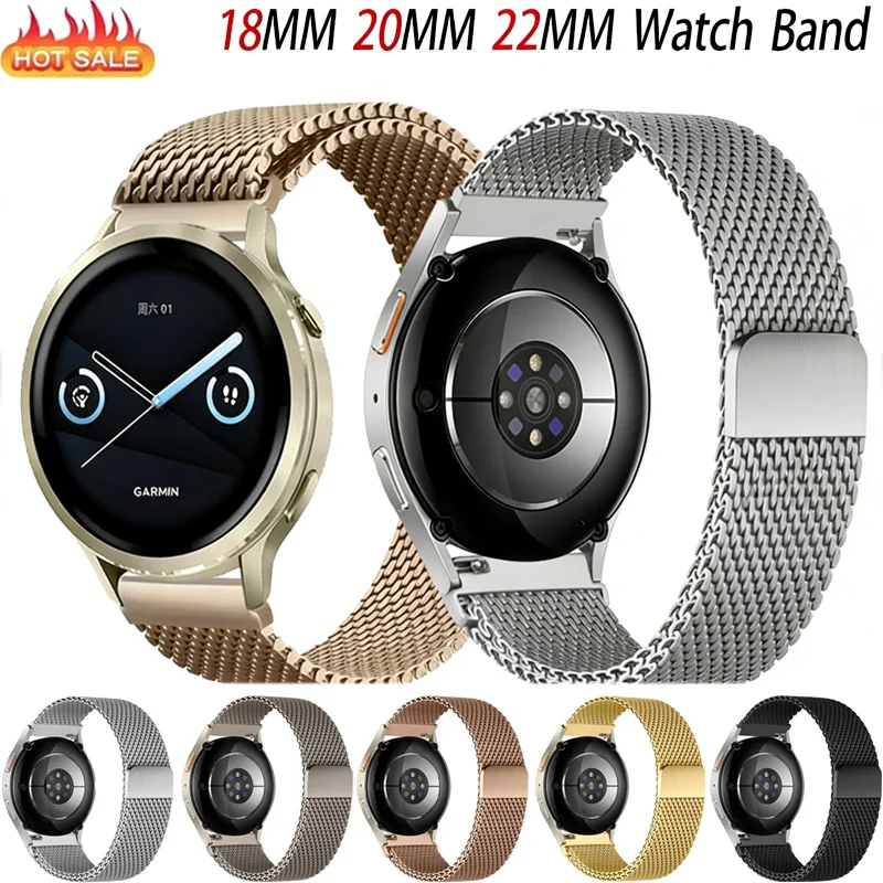 Bracelet en maille milanaise en acier 18/20/22 mm pour Garmin Forerunner 570/970, bracelet métallique pour Garmin Venu 4 41 mm 45 mm, bracelet Approach S50