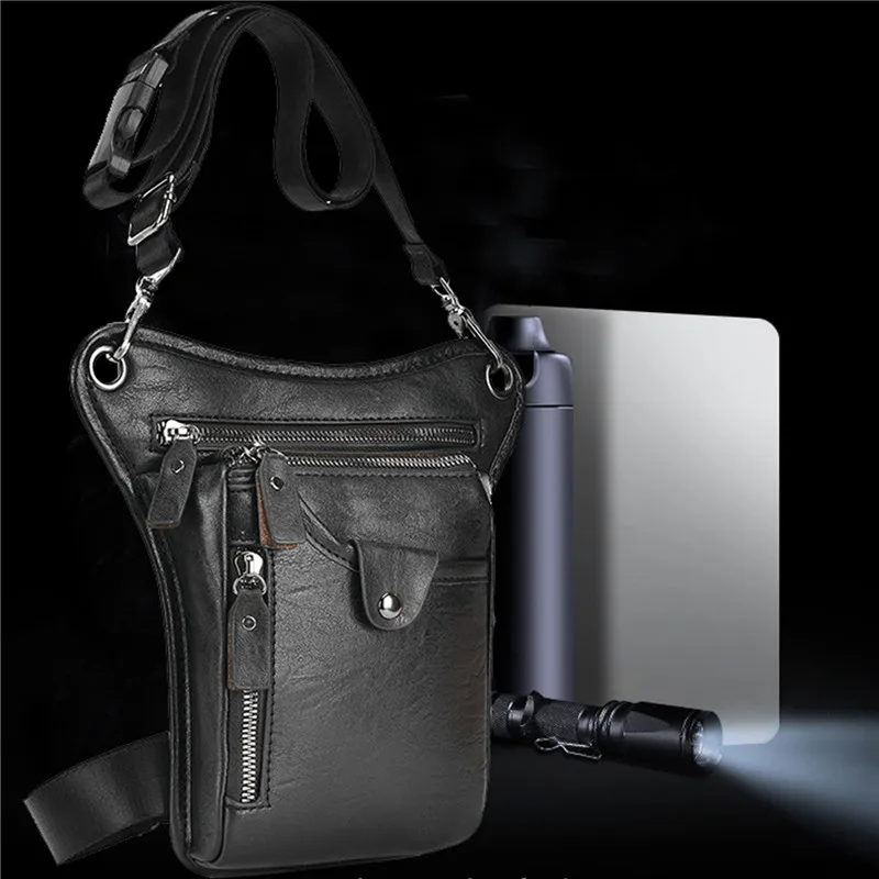 PU Leather Men Design Casual Coffee Classic Shoulder Sling Bag Fashion Travel Fanny Waist Belt Pack Leg Bag Belt Hip Bag