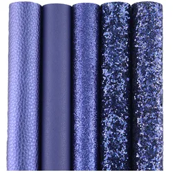 Plain Solid Dark Blue Chunky Fine Glitter Fabric Lichee Smooth Faux PU Leather For Bow Earring Handbags Material HD018