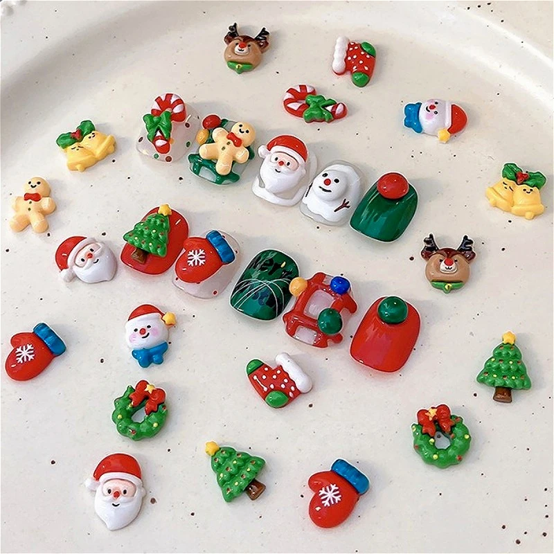 

Christmas Santa Claus Tree Glove Hat Socks Elk Leopard Bowknot Butterfly Pearl Snowflakes Star Nail Art Accessories Decorations