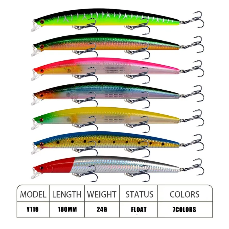 Big Long Fish Minnow Sea Fishing Lure, 3D Eyes, Strong Hooks Lures for Sea Fishing, Best Selling, 18cm, 24g, 1Pc