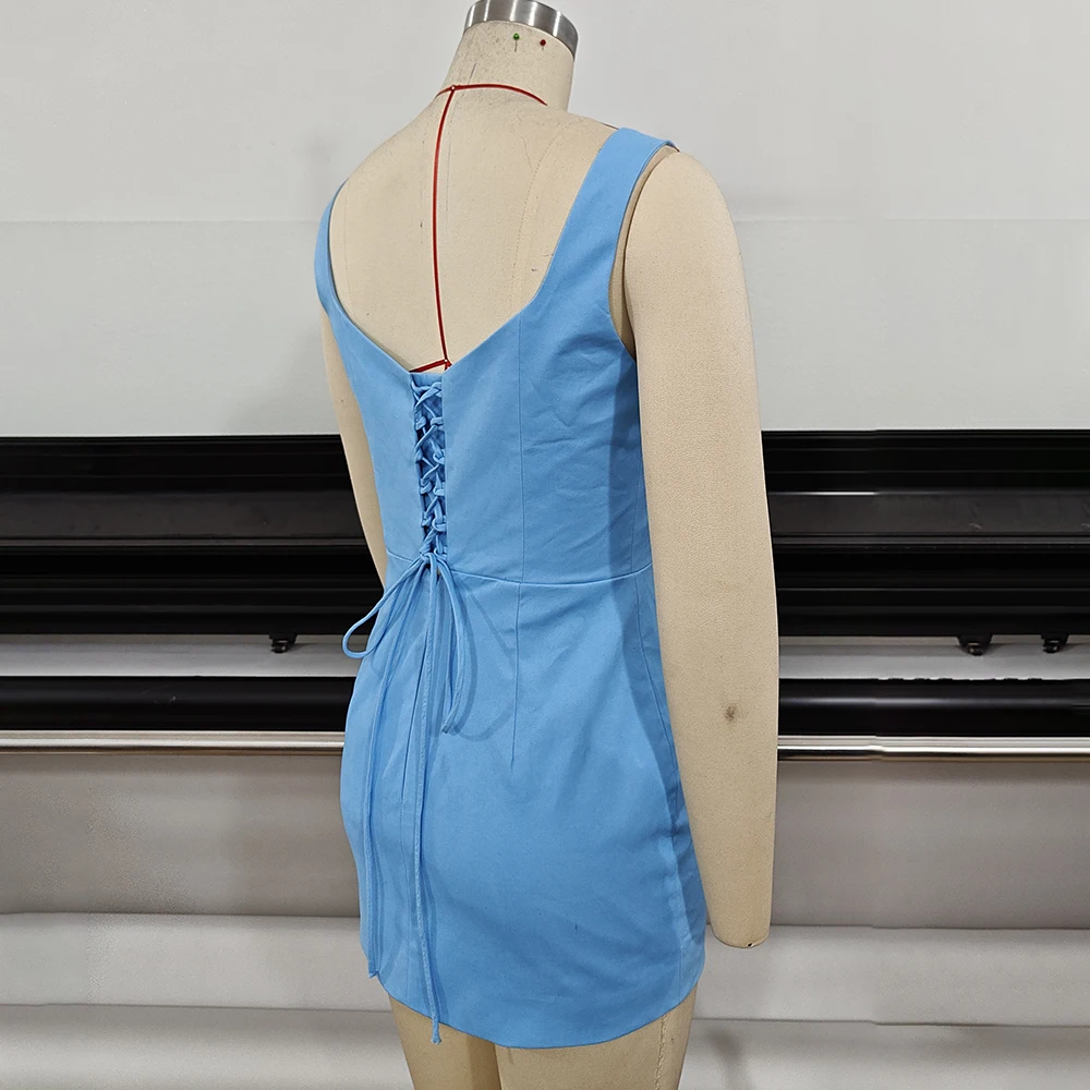 Elegant Blue Beaded Turtle Mini Dress Sexy Corset Lace Up Bodycon Dresses Fashionable Dinner Party Cocktail Graduation Gown view 2