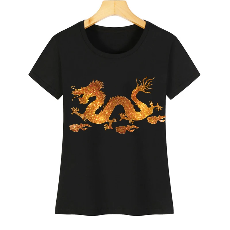 IZEVUS Hot selling hot diamond Chinese dragon women's leisure short-sleeved T-shirt Chinese culture flash diamond dragon