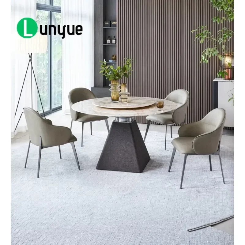Light Luxury Round Sintered Stone Dining Table Foldable Extendable Marble Top Cone Foot Modern Kitchen Furniture Space Saving