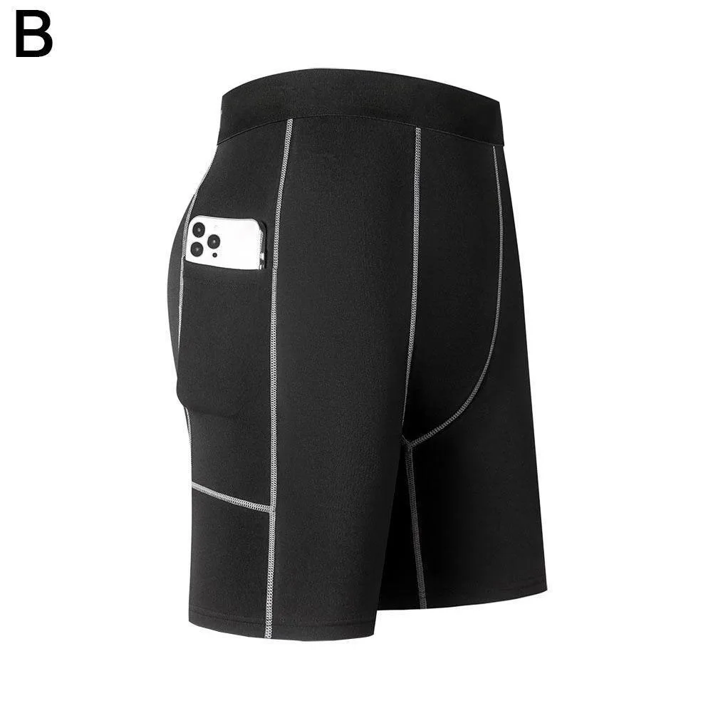 Kurze Kompressionshose für Herren, elastisch, schnell trocknend, Lauf-Fitness-Shorts mit Tasche, große Größe, schwarz, enge Fitness-Trainingshose – Detail 11