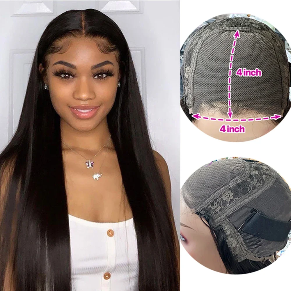 Glueless 4x4 Lace Closure Wigs Pre Cut Glueless Straight Lace Closure Wigs Ready To wear Straight Human Hair Wigs Pre Plucked