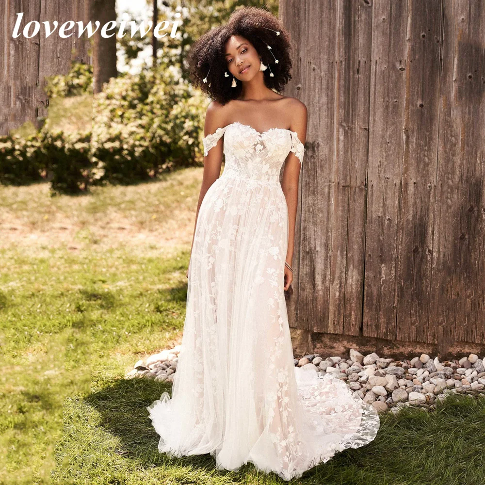 Abito da sposa a trapezio con spalle scoperte per la sposa 2022 abiti da sposa con strascico senza schienale abito da sposa Robe De Mariée