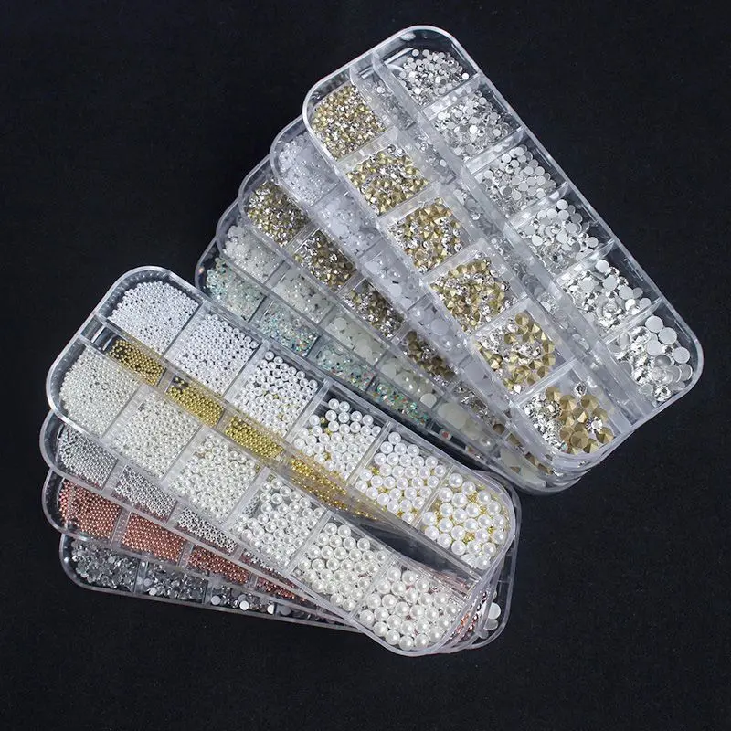 12グリッドボックス,マルチスタイル,クリスタルビーズの組み合わせ,芸術的なラインストーン,マニキュアの装飾アクセサリーに適用