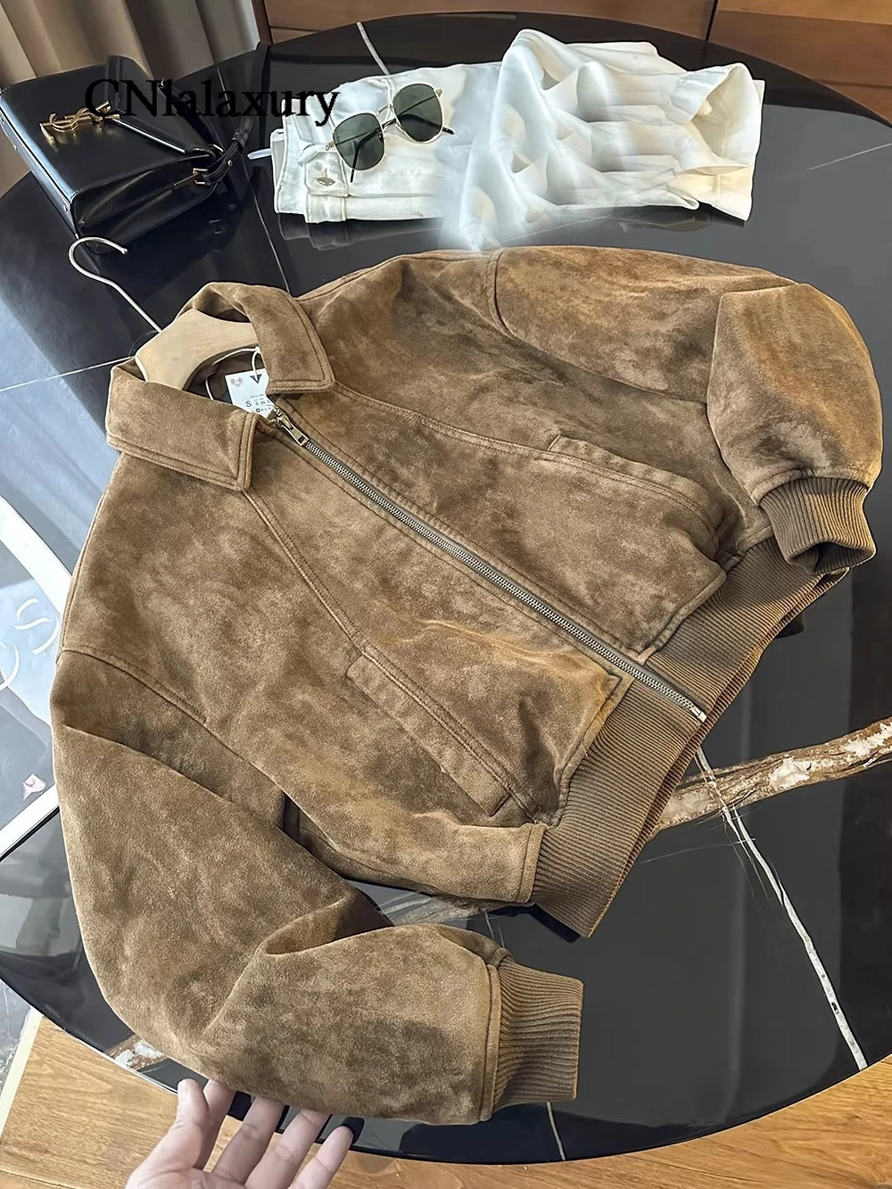 Women's Suede Leather Moto Jacket - Relaxed Fit Spring Coat