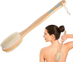 Body Brush Back Scrubber, Long Handle Bath Shower Brush with Soft and Stiff Bristles,Double-Sided Brush Head,Exfoliating Massage