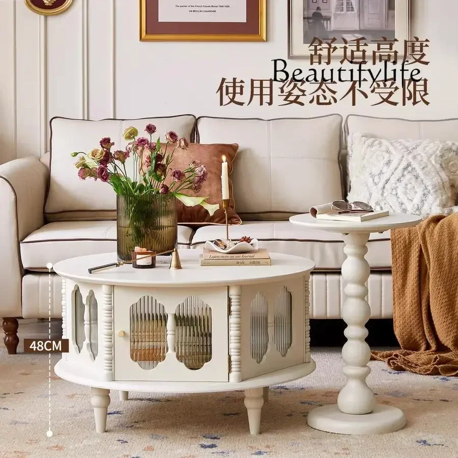 I HX French Retro Cream White Solid Wood Eight-bucket Cabinet American Small Apartment Locker Medieval TV Cabinet S
