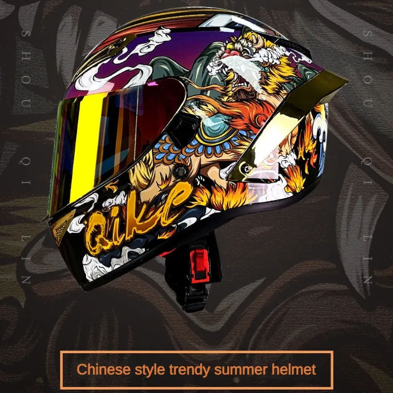 GIKE Helmet with Chinese Style Trendy Motorcycle Dual Lens Sun Protection and Anti Glare Large Tail Wing for Breathability