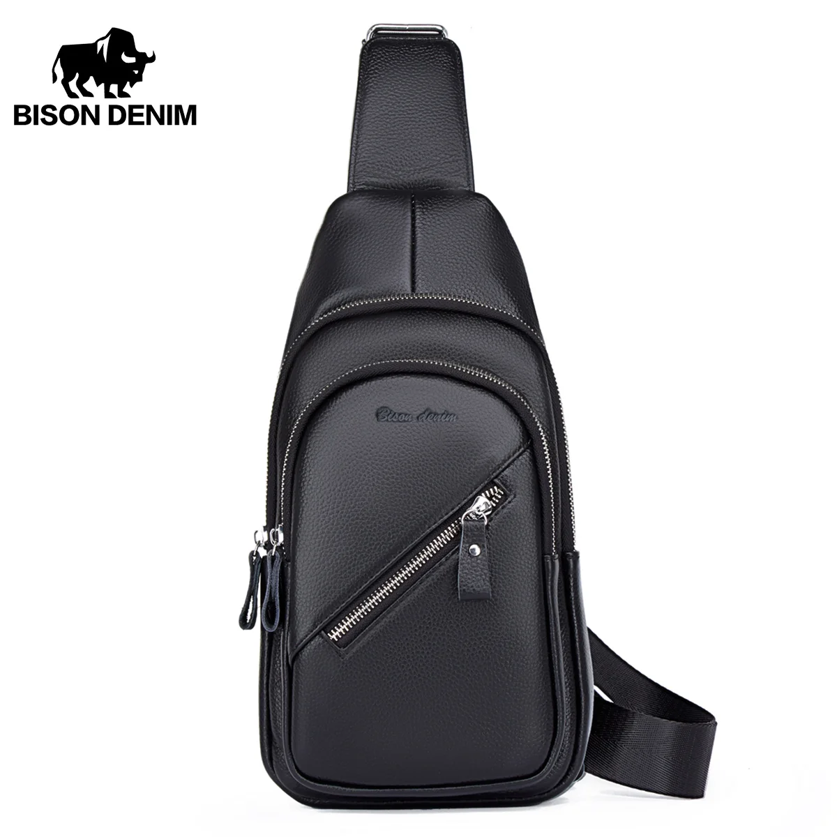 BISONDENIM-Sac de Poitrine en Cuir group pour Homme, Sacoche Décontractée, à la Mode, de Grande Capacité, pour Affaires