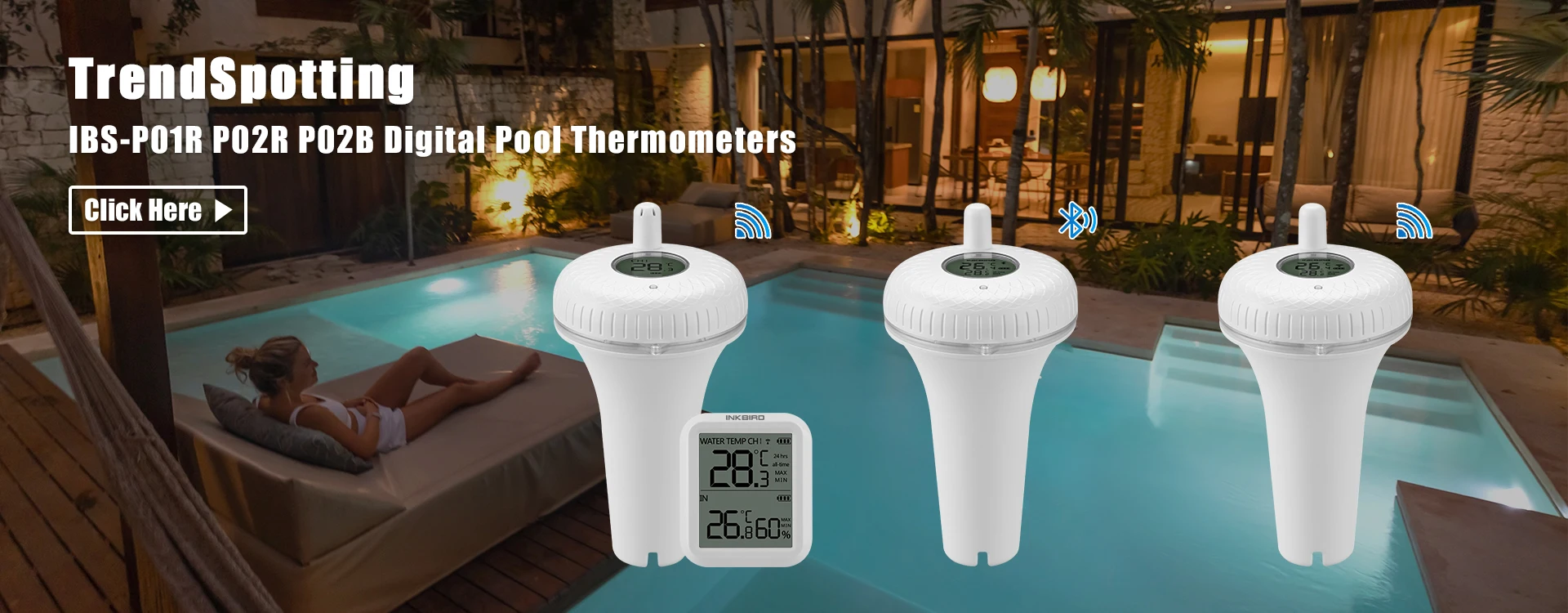 INKBIRD Smart Schwimm Pool Thermometer Indoor Outdoor Wireless Schwimm Thermometer IBS-P01R für Schwimmen Pool Spa Whirlpool – Detail 1