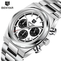 BENYAR 5204 Classic Simple Men's Watch Quartz Luxury Chronograph Stainless Steel Waterproof Luminous Calendar Leisure Clock Gift