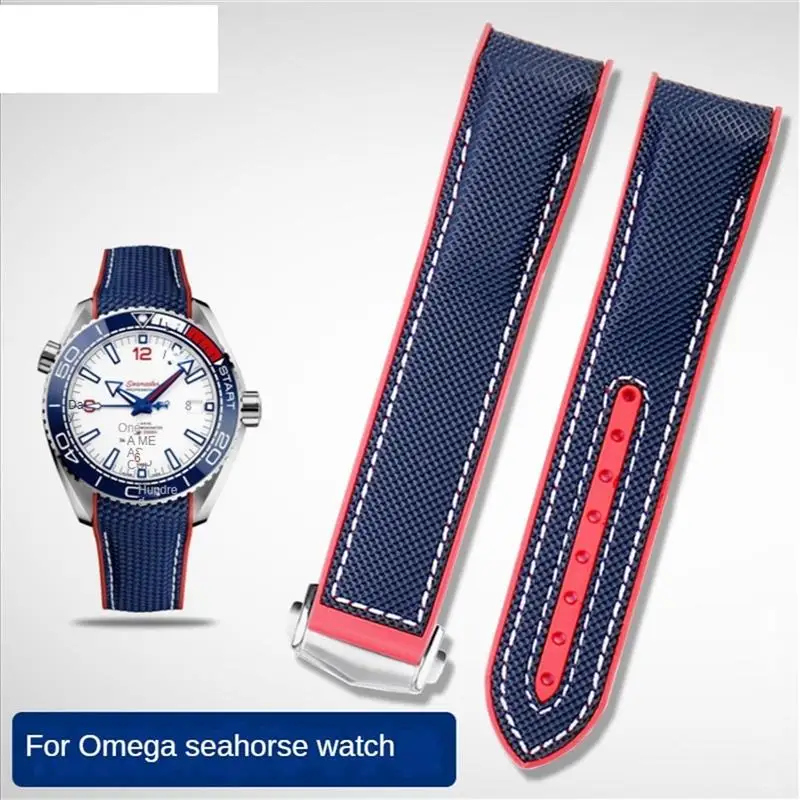 Cinturino per orologio in Nylon ONECMN per Omega cavalluccio marino 215.32 OCEAN Universe Super 600 America Cup Limited Edition Canvas Waterproof