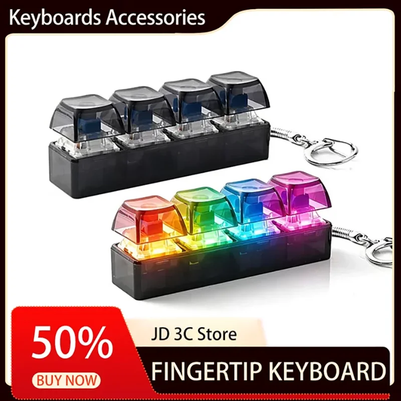 4-Button Fingertip Keyboard Keychain RGB Keyboard Fidget Toy with Lights for Stress Relief Decompression Calming