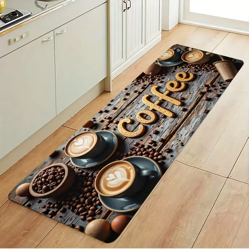 

Коврик-дорожка с кофейной тематикой, мягкий, нескользящий, в американском ретро-стиле, с дизайном кофе, для декора дома, защита пола, для гостиной