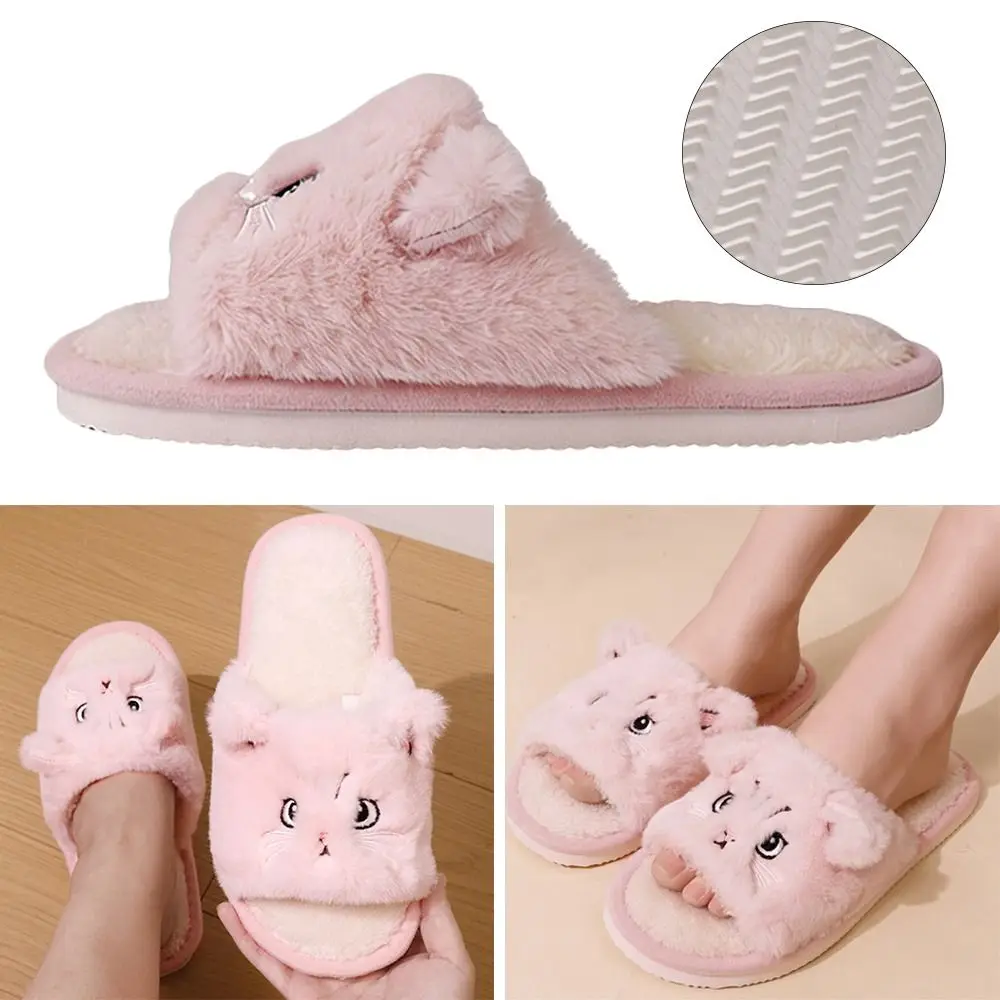 

Cat Pattern Print Winter Home Warm Slippers Non-Slip Fluffy Texture Couples Slippers Comfortable Soft Fabric Slippers