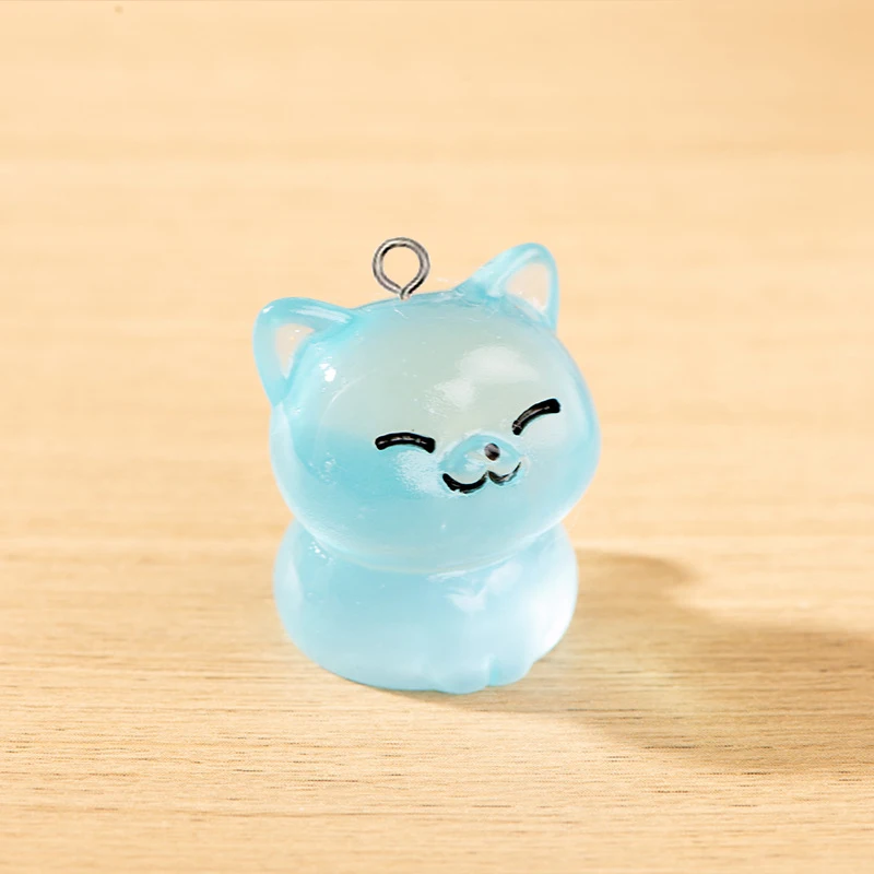 10Pcs Cartoon Cute Luminous Cat Charms Resin 3D Animals Pendants for Jewelry Making DIY Earrings Keychains Crafts Findings