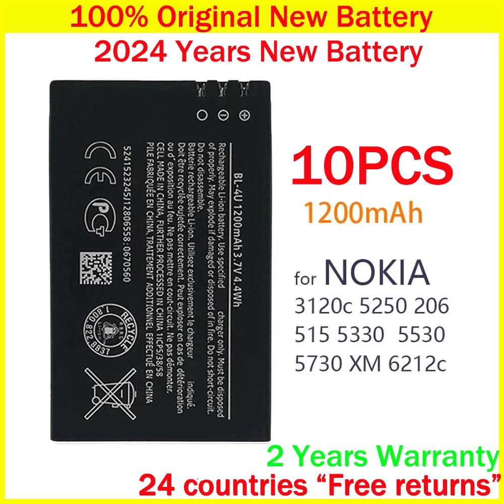 Nuova batteria originale BL-4U BL 4U 1200mAh per Nokia 206 515 5250 5330 xpressusic 5730 C5-03 E66 Asha 300 500 8800 batterie