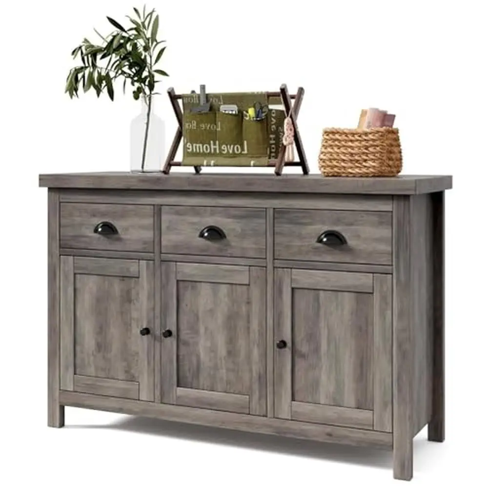 

Large Storage Buffet Sideboards Kitchen Cabinet 3 Drawers 3 Doors Farmhouse Coffee Bar Cabinet Sturdy Particle Board Adjustable