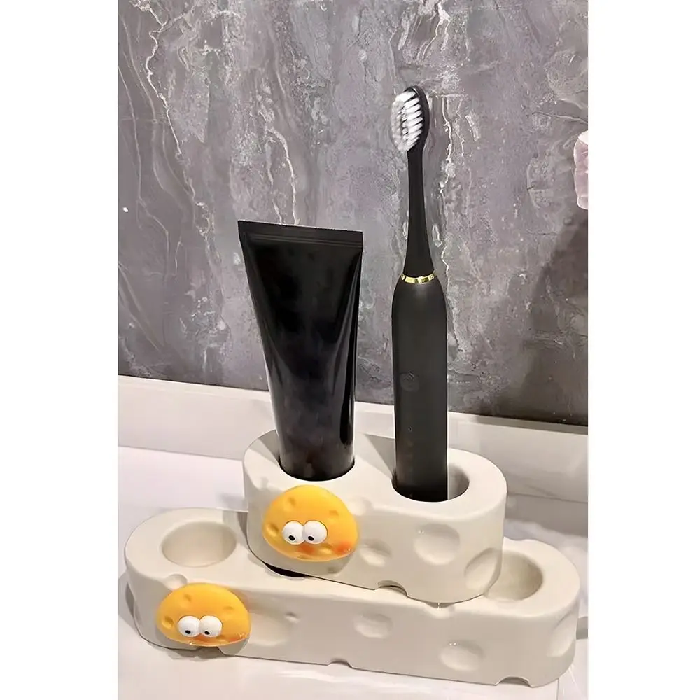 Cheese-shaped Ceramic Toothbrush Holder Porous Handmade Toothbrush Head Storage Bracket Quick Drying Waterproof