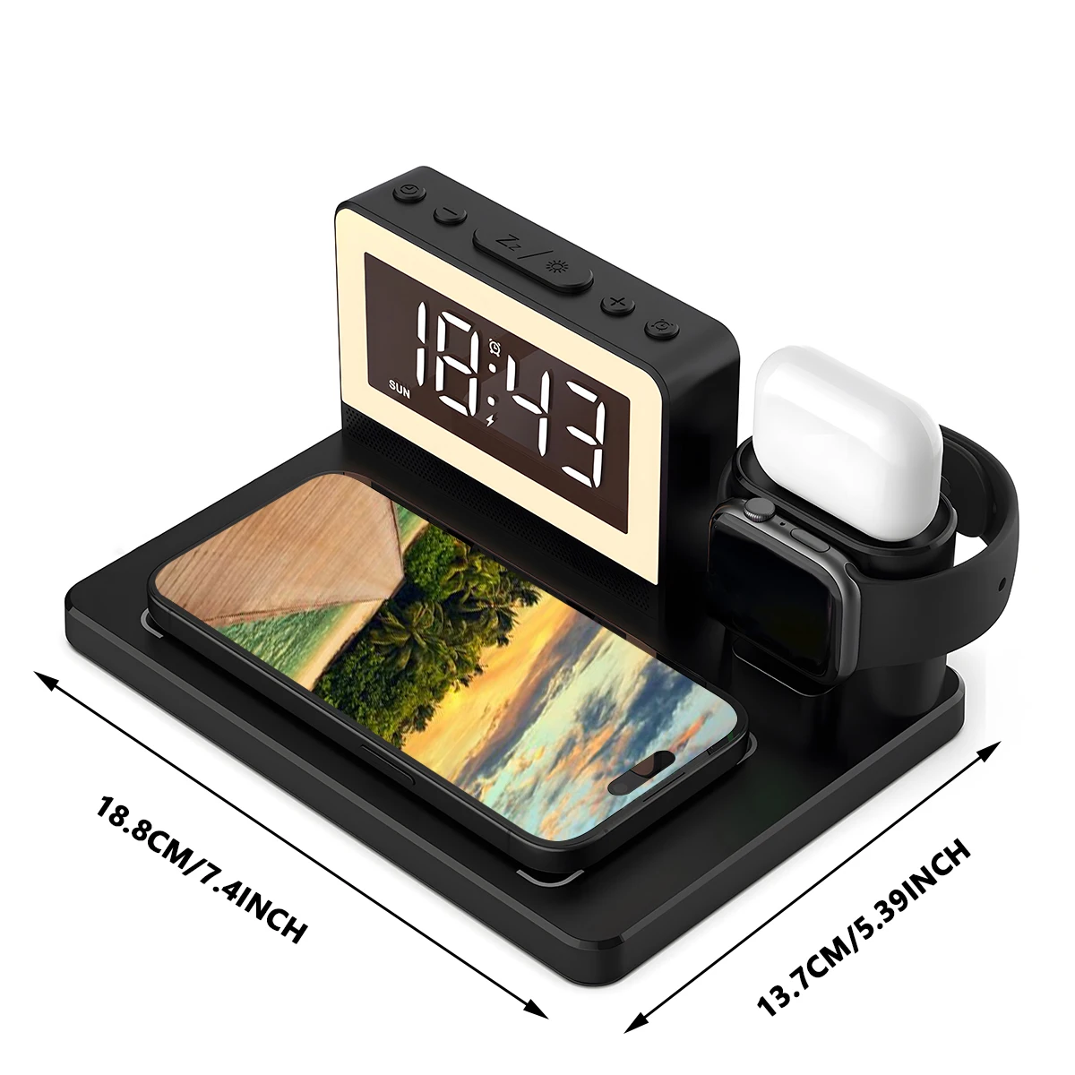 3-in-1 Wireless Charger Multi-function with Night light and Alarm Clock For Apple iPhone Watch Fast Wireless Charging Station