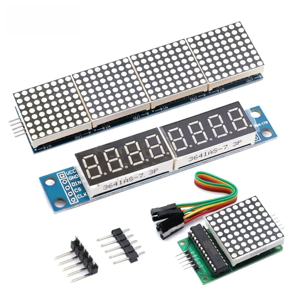MAX7219 Czerwony/niebieski/żółty zielony mikrokontroler LED 4 w 1 jeden wyświetlacz z modułem matrycy punktowej 5P 5 V dla Arduino 7219 ZESTAW DIY