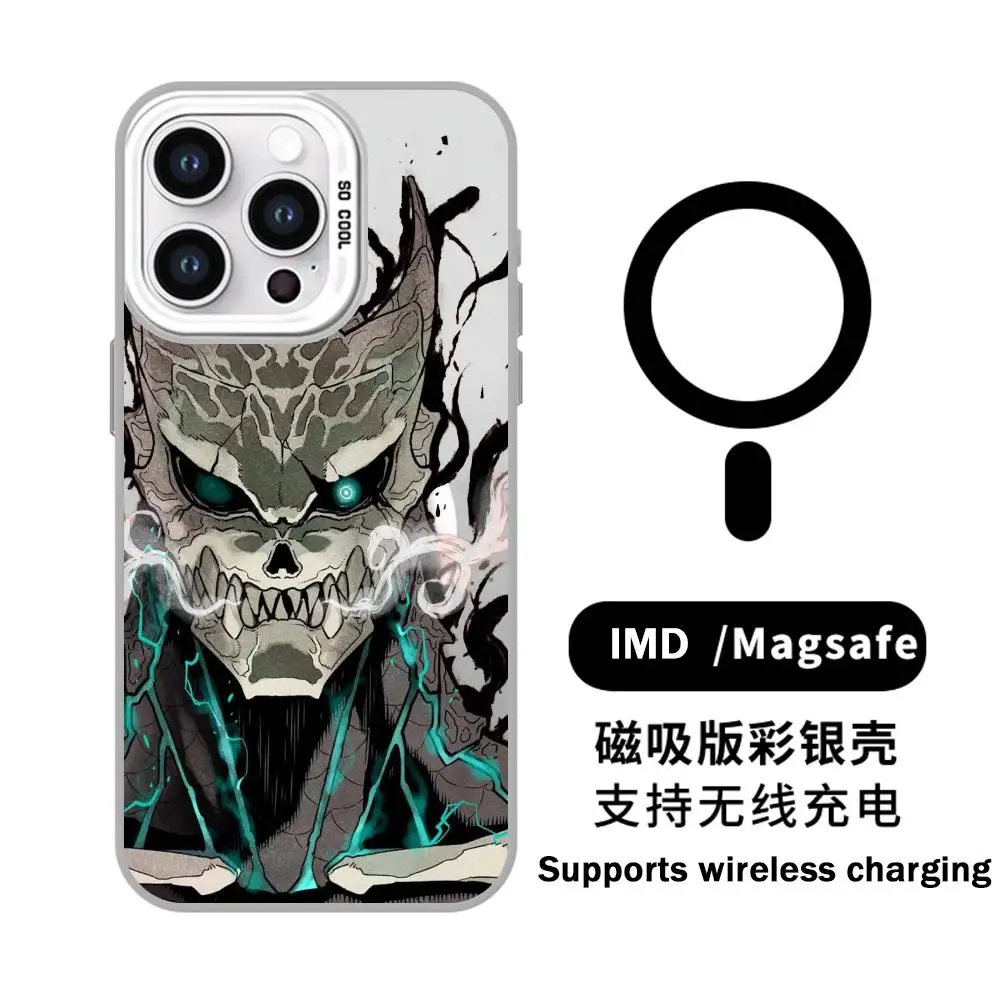 كايجو لا. 8 kafka Soshiro Hoshina جراب هاتف أبيض مغناطيسي IMD ملون فضي لهاتف iPhone 16 15 14 13 12 11 Pro Max Plus e