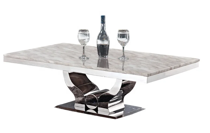 Modern new design cheap factory direct home furniture living room silver metal frame square marble top coffee table set