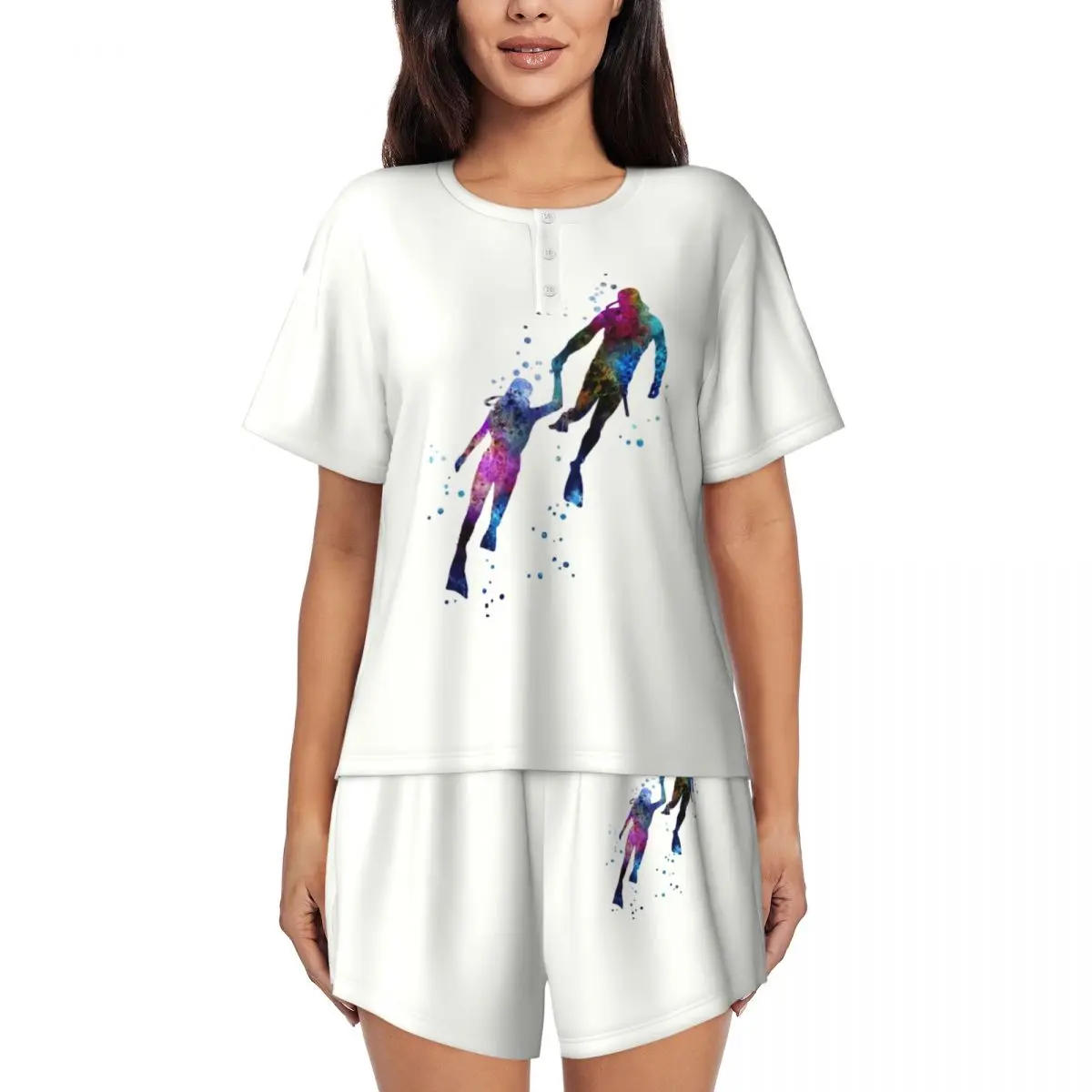 

Женский пижамный комплект для подводного плавания и дайверов, комплект из двух предметов для влюбленных с принтом на заказ, одежда для сна с короткими рукавами, домашняя одежда